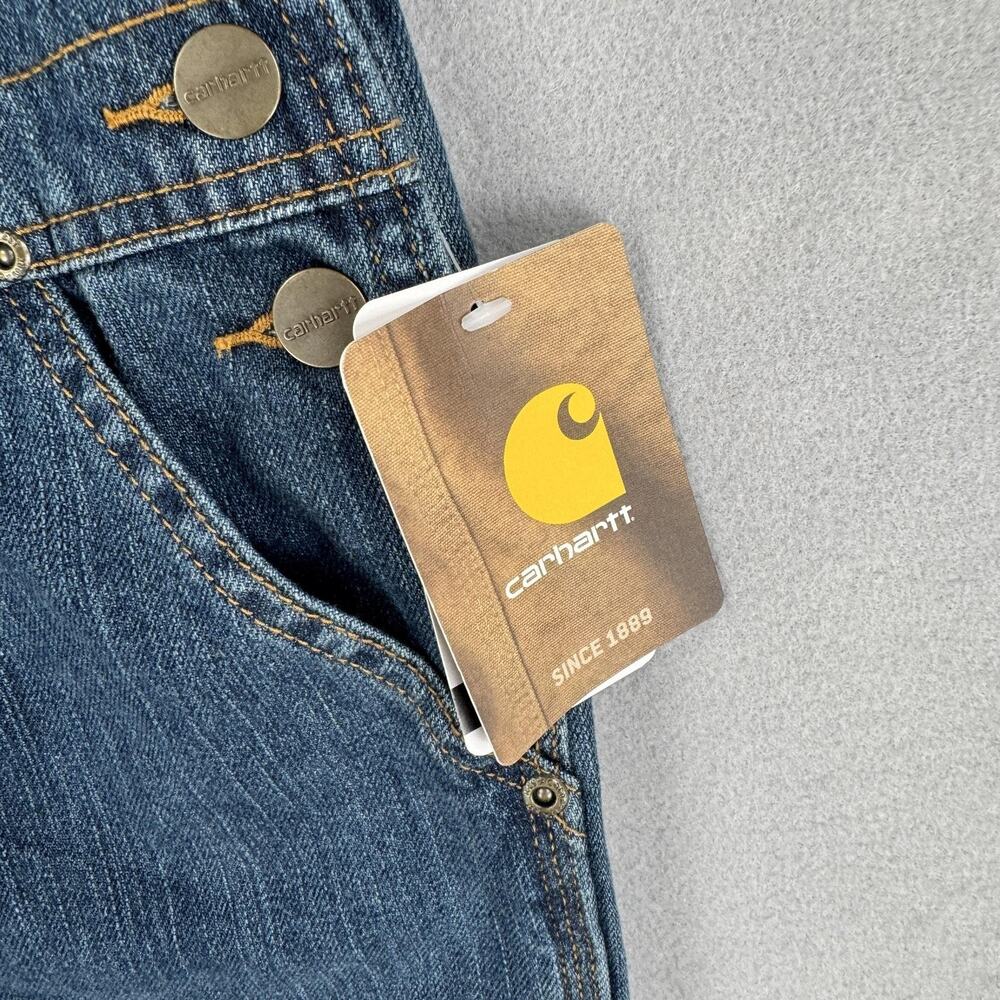 Carhartt Bib Overalls Kids 4 Blue Denim Original Fit Workwear Jeans Pockets - Picture 3 of 14